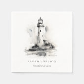 白黒ライトハウススケ航海のッチ結婚ズ スタンダードカクテルナプキン (正面)