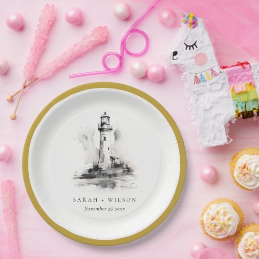 白黒ライトハウススケ航海のッチ結婚ズ ペーパープレート (パーティー)