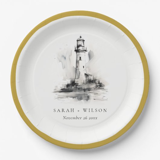白黒ライトハウススケ航海のッチ結婚ズ ペーパープレート (正面)