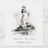 白黒ライトハウススケ航海のッチ結婚ズ ワインラベル (シングルラベル)