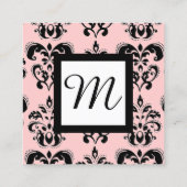 白黒ライトピンクダマスクスクエアモノグラム スクエア名刺 (裏面)