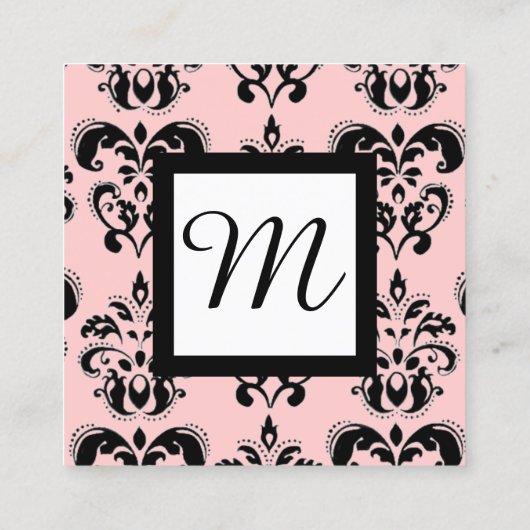 白黒ライトピンクダマスクスクエアモノグラム スクエア名刺 (裏面)