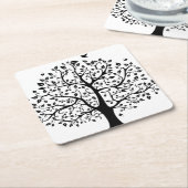白黒ライフツリー スクエアペーパーコースター (アングル)