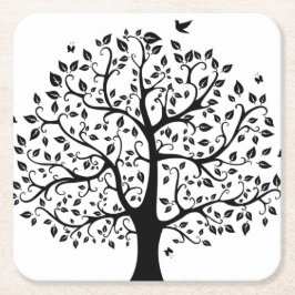 白黒ライフツリー スクエアペーパーコースター