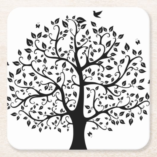 白黒ライフツリー スクエアペーパーコースター (正面)