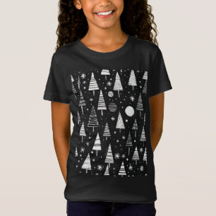 白黒ラインアートのクリスマスツリー Tシャツ