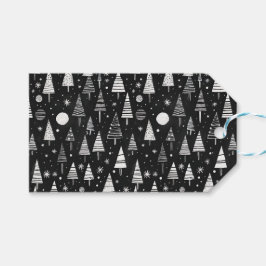 白黒ラインアートクリスマスツリー&オーナメント ギフトタグ