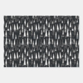 白黒ラインアートクリスマスツリー&オーナメント ラッピングペーパーシート (正面3)