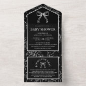 白黒ラインアートコケットボウベビーシャワー オールインワン招待状 (内側)