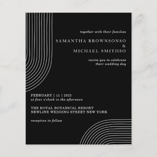 白黒ラインアートジオメトリックモダン結婚ズ チラシ (正面)