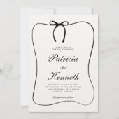 白黒ラインアートボウフレームテクスチャ結婚ズ 招待状 (正面)