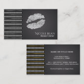 白黒ラインシルバークモダンリップフェイク美しい 名刺 (正面/裏面)