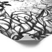 白黒ラインスケッチゾウ |愛 ポスター (角)