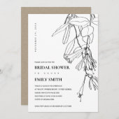 白黒ラインスケッチフローラブライダルシャワーカード サンキューカード (正面/裏面)