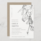 白黒ラインスケッチフローラベビシャワーカード サンキューカード (正面/裏面)