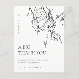 白黒ラインスケッチ結婚フローラありがとう 案内ポストカード