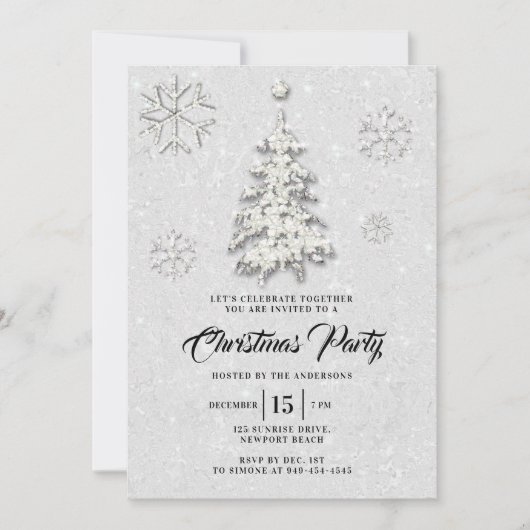 白黒ラインストーンウィンターワンダーランドクリスマス 招待状 (正面)
