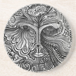 白黒ライントリップ(幻覚体験)のようなポートレート砂岩 コースター