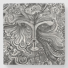 白黒ライントリップ(幻覚体験)のようなポートレート ストーンコースター