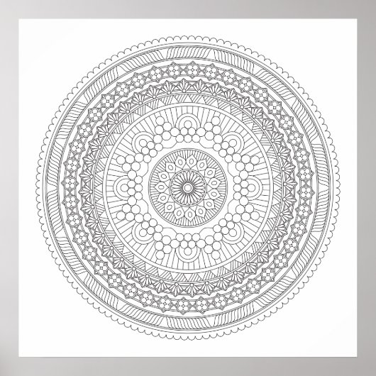 白黒ラウンドマンダラv3カラーリングポスター ポスター (正面)