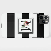 白黒ラグビーストライプフローラモノグラムM iPhoneケース (裏面横)