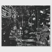 白黒ラッピンググランジ紙 ラッピングペーパー (フラット)