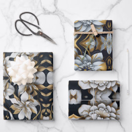 白黒ラッピング紙フラットシートセット3 ラッピングペーパーシート