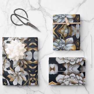 白黒ラッピング紙フラットシートセット3 ラッピングペーパーシート