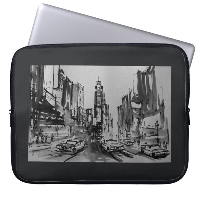 白黒ラップトップスリーブ15"のタイムズ・スクエア ラップトップスリーブ (正面)