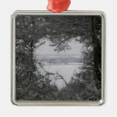 白黒ラブスノーハート写真クリスマスホー メタルオーナメント (正面)