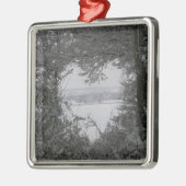 白黒ラブスノーハート写真クリスマスホー メタルオーナメント (左)