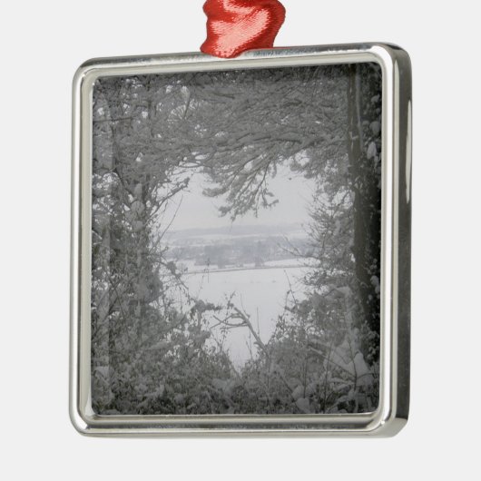 白黒ラブスノーハート写真クリスマスホー メタルオーナメント (左)