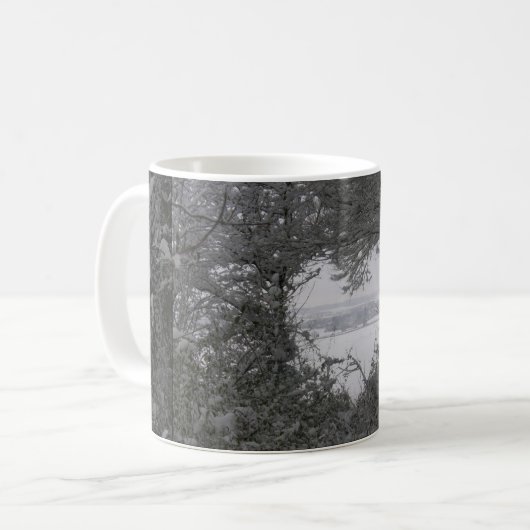 白黒ラブスノーハート写真クリスマス コーヒーマグカップ (正面左)