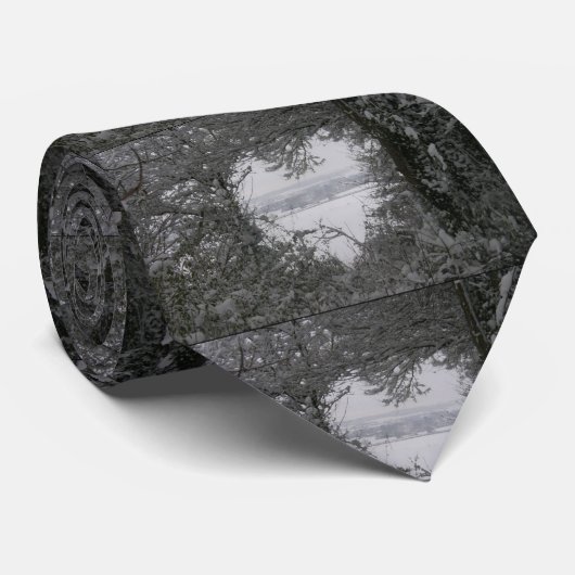 白黒ラブスノーハート写真クリスマス ネクタイ (ロール)