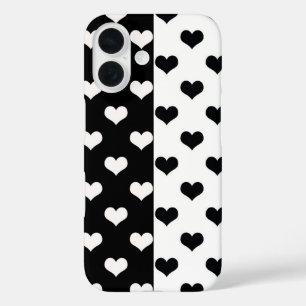 白黒ラブハートパターン iPhone 16ケース