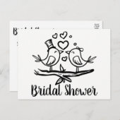 白黒ラブバードブライダルシャワー招待 ポストカード (正面/裏面)