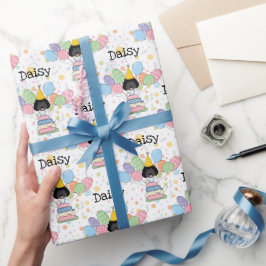 白黒ラブラドールドッグ誕生日 ラッピングペーパー