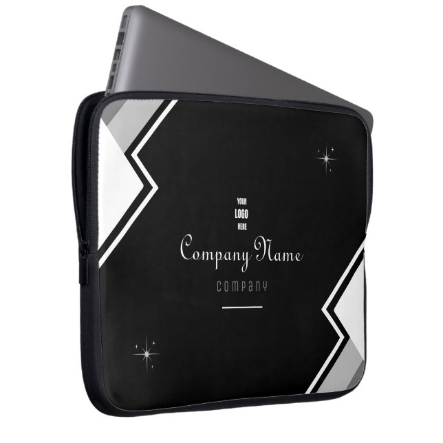 白黒ラプモダントエレガントパーソナライズされた ラップトップスリーブ (正面右)