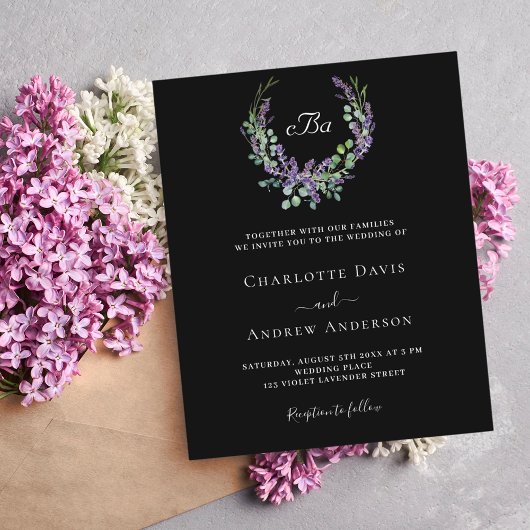 白黒ラベンダーバイオレット花模様バジェット結婚ズ