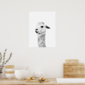 白黒ラマ農場動物ポートレート ポスター (キッチン)