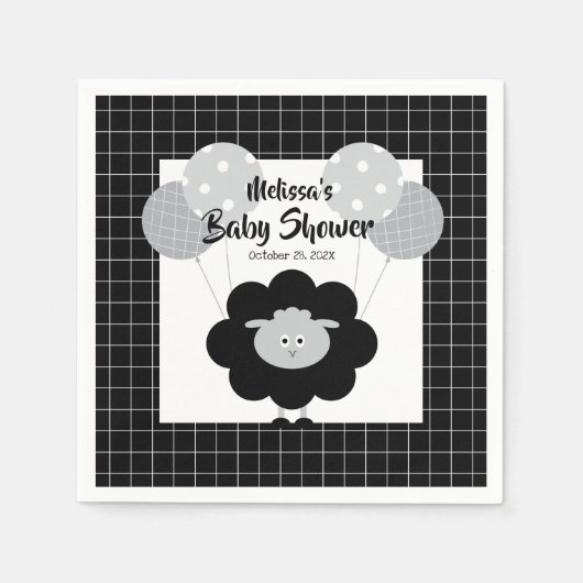 白黒ラムキュート甘い赤モダンちゃんシャワー スタンダードカクテルナプキン (正面)