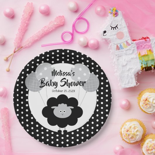 白黒ラムキュート甘い赤モダンちゃんシャワー ペーパープレート (パーティー)