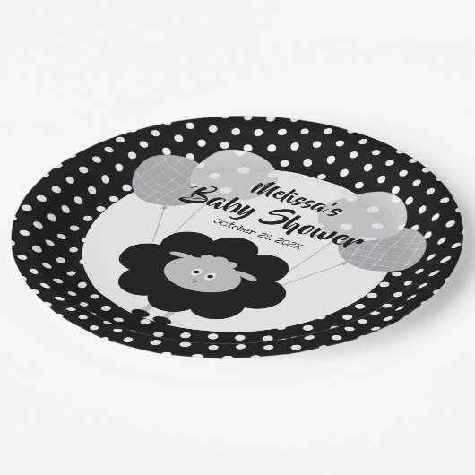 白黒ラムキュート甘い赤モダンちゃんシャワー ペーパープレート (アングル)