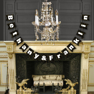 白黒ランダム金ゴールドドットパテ結婚ン バンティングフラッグ