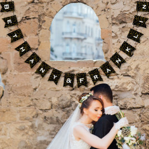 白黒ランダム金ゴールドドットパテ結婚ン バンティングフラッグ