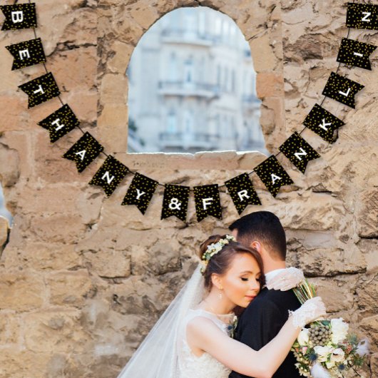 白黒ランダム金ゴールドドットパテ結婚ン バンティングフラッグ