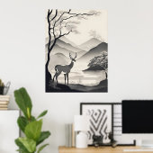 白黒ランドスケープイラストレーションAI生成 ポスター (ホームオフィス)