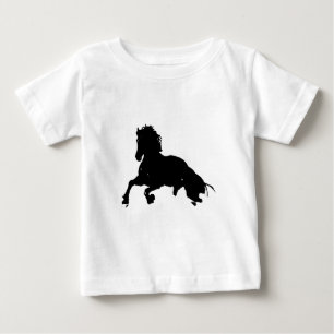白黒ランニングの馬のシルエット ベビーTシャツ