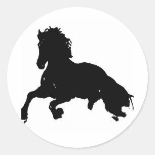 白黒ランニングの馬のシルエット ラウンドシール