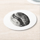 白黒リアリスティックコーヒー豆鉛筆スケッチ ラウンドペーパーコースター (アングル)